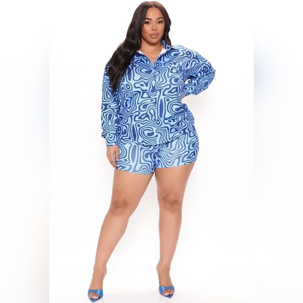 Fashion nova psychedelic button up shirt and short set